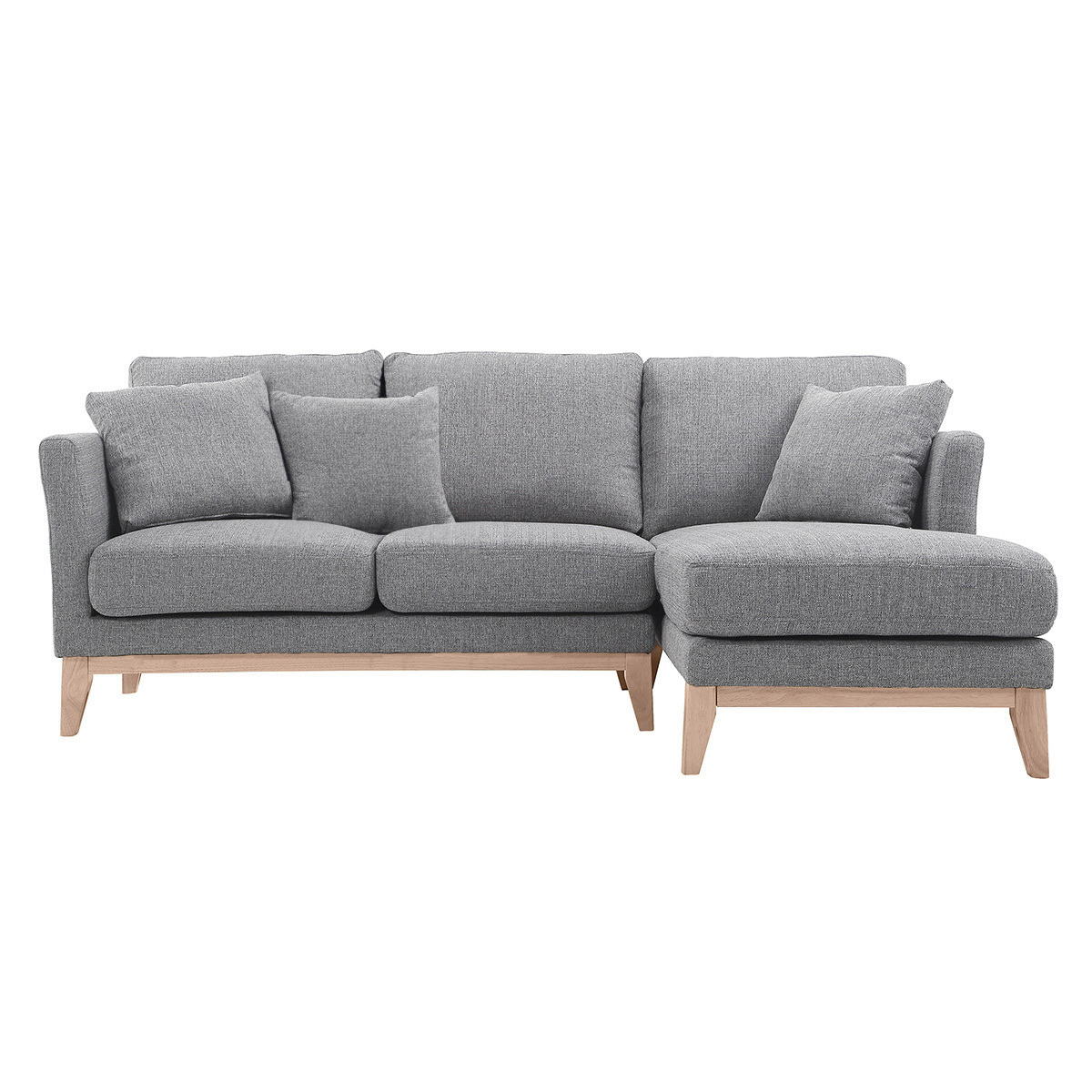 Canapé d'angle droit déhoussable scandinave 4 places en tissu gris clair et bois clair OSLO