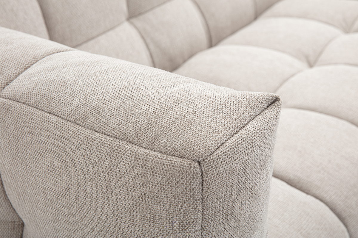 Canap d'angle droit 3 places en tissu effet velours textur beige