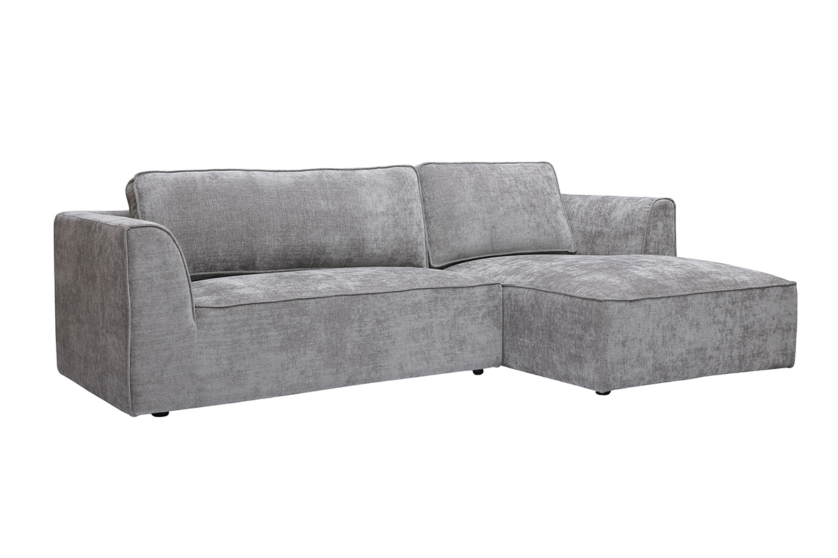 Canap� d'angle droit 3 places en tissu gris, vue de 3/4.
