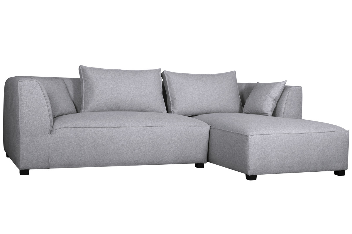 Canap d'angle droit moderne modulable tissu gris clair PLURIEL