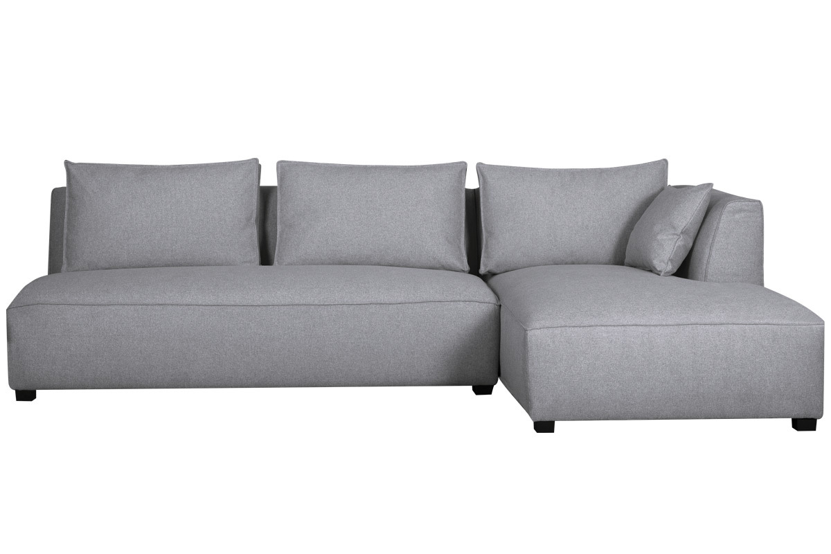 Canap� d'angle droit modulable avec chauffeuse double en tissu gris clair PLURIEL
