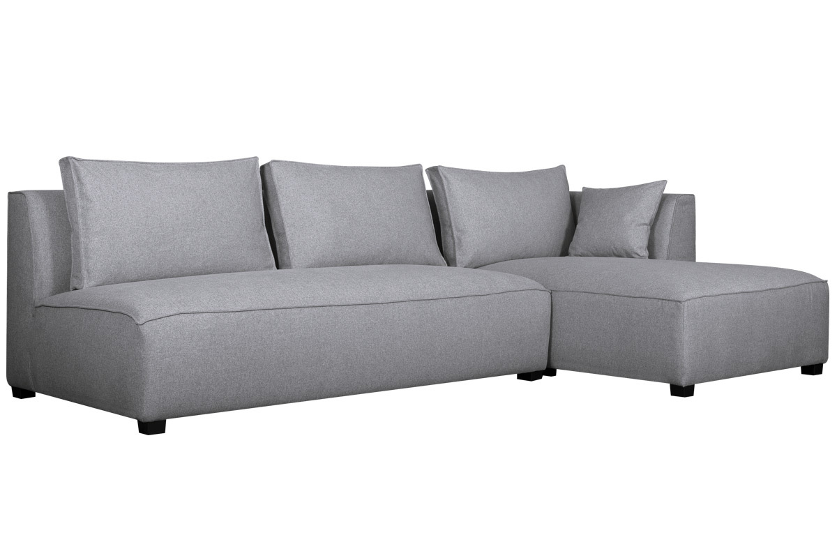 Canap� d'angle droit modulable avec chauffeuse double en tissu gris clair PLURIEL