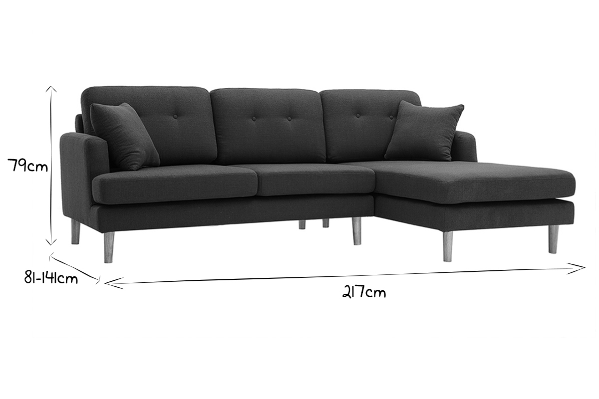 Canap� d'angle droit scandinave 4 places en tissu bleu canard et bois clair CODDY