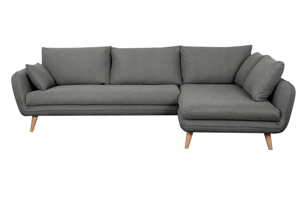 Canap� d'angle droit scandinave 5 places en tissu gris anthracite et bois clair CREEP