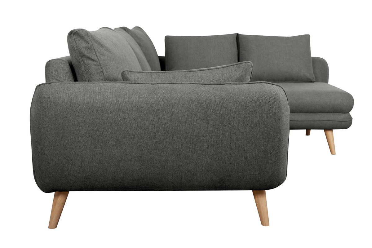 Canap� d'angle droit scandinave 5 places en tissu gris anthracite et bois clair CREEP
