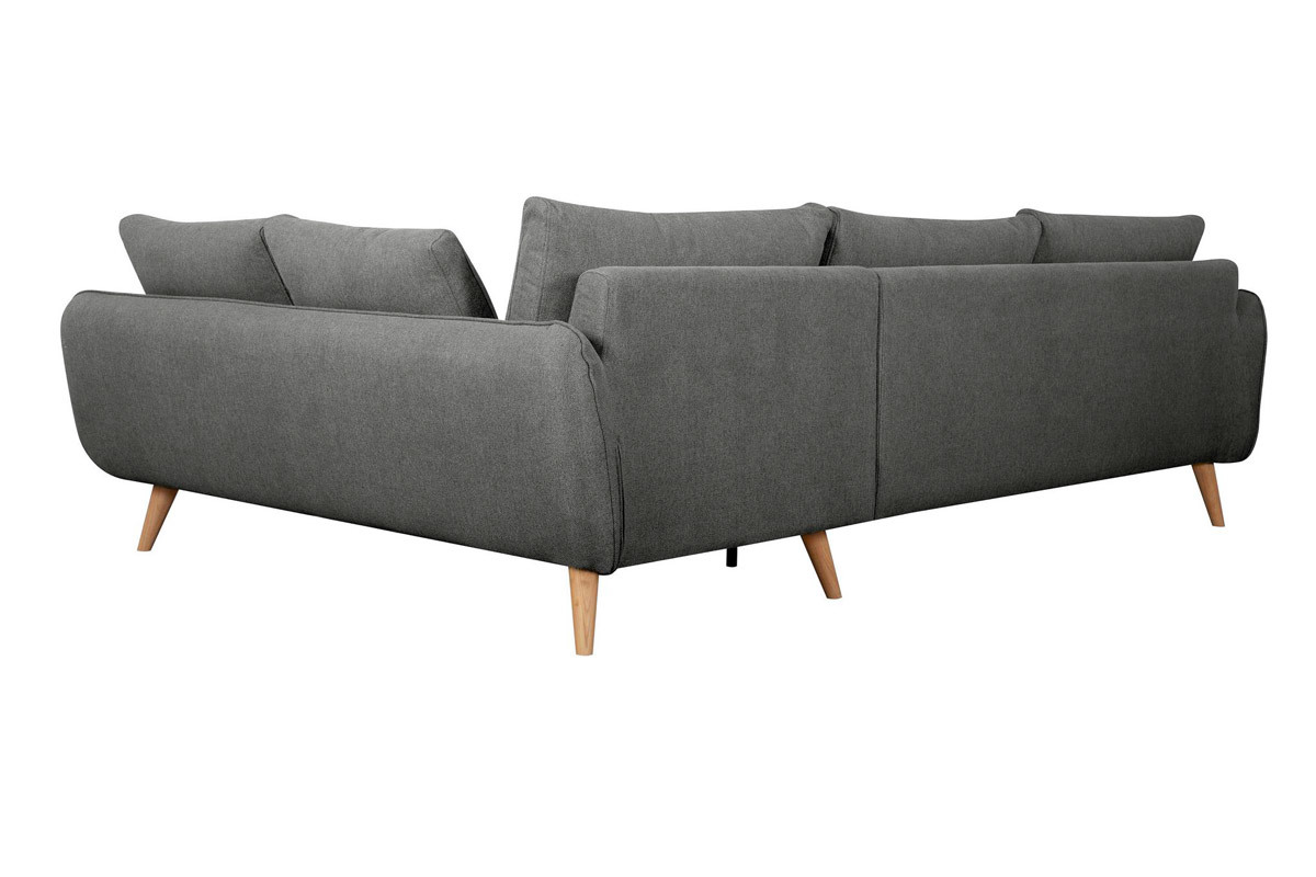 Canap� d'angle droit scandinave 5 places en tissu gris anthracite et bois clair CREEP