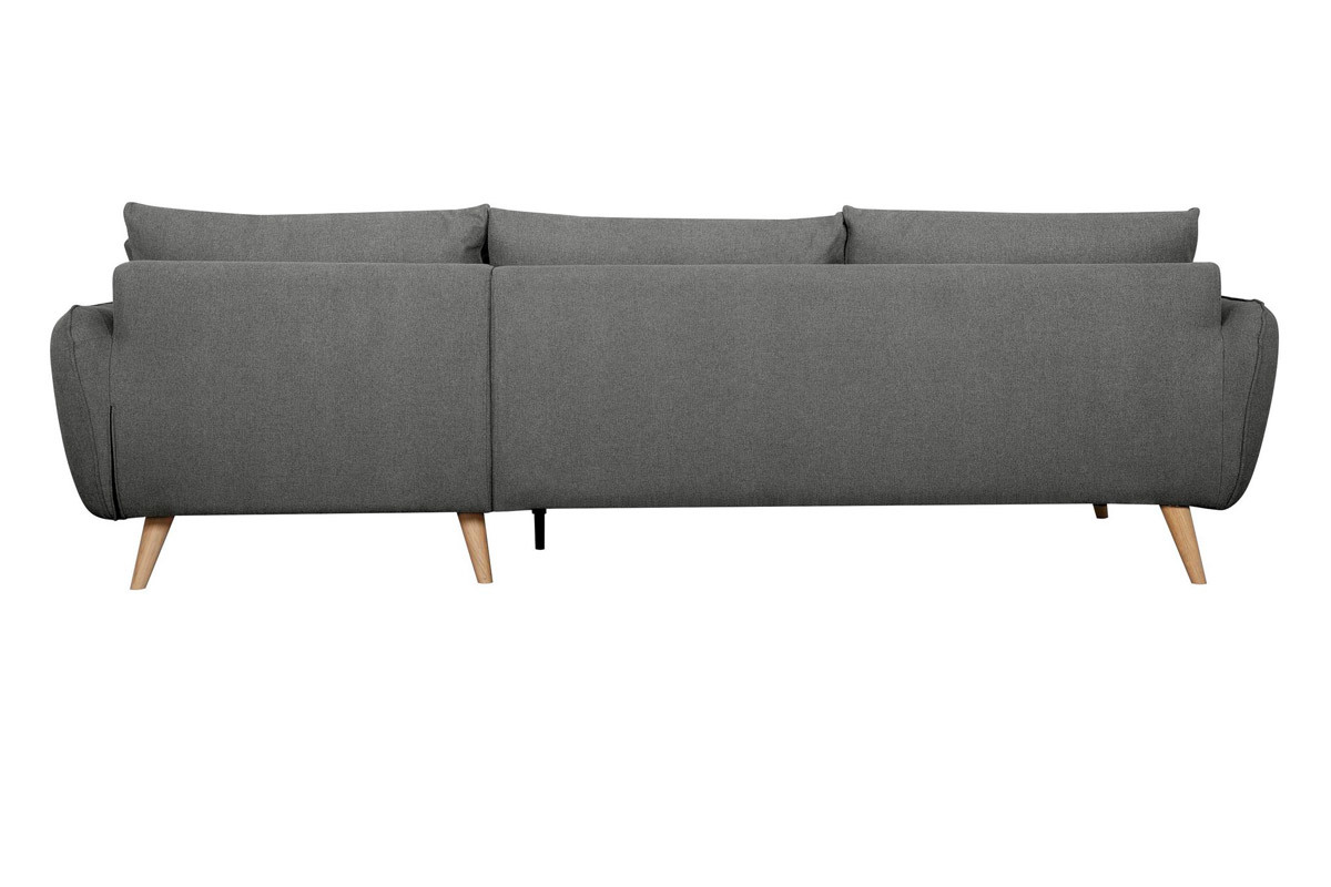 Canap� d'angle droit scandinave 5 places en tissu gris anthracite et bois clair CREEP