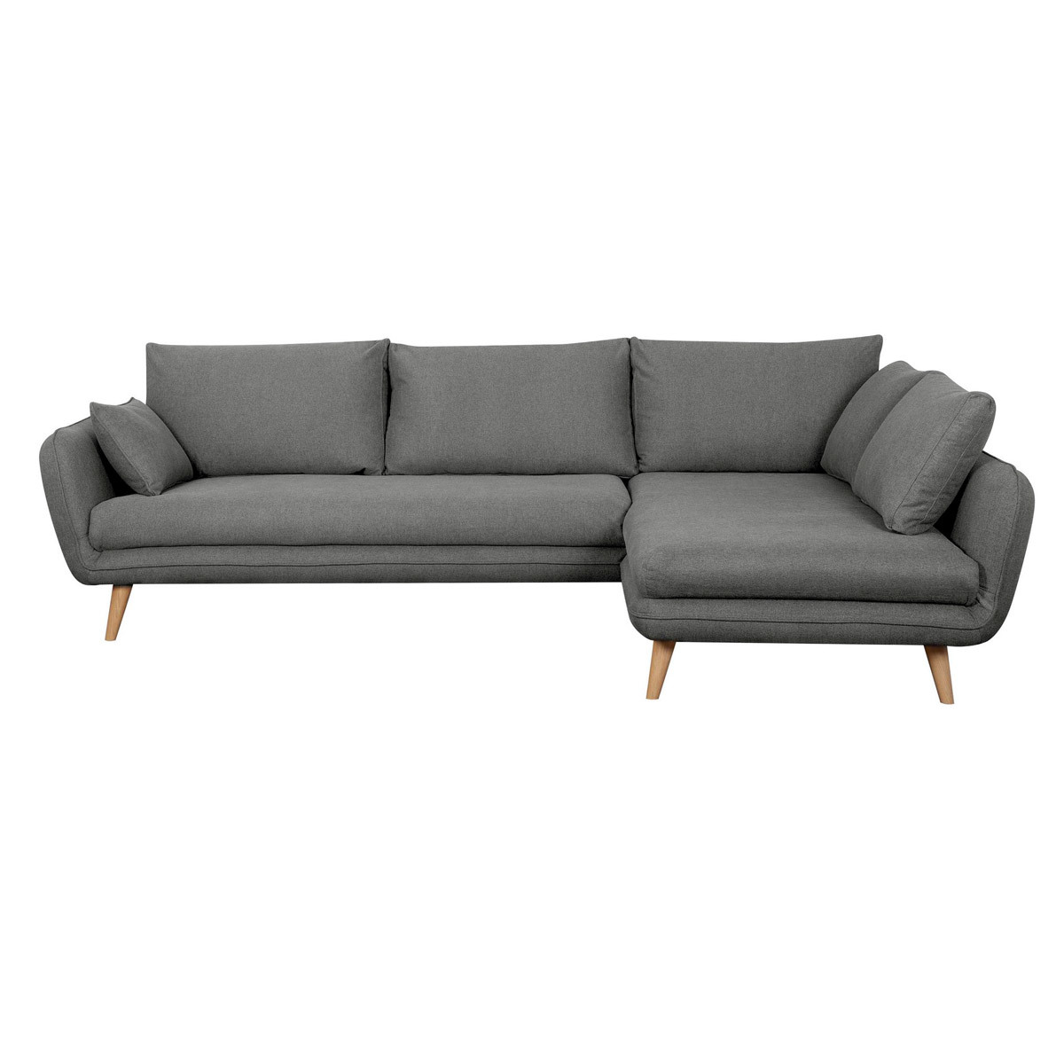 Canapé d'angle droit scandinave 5 places en tissu gris anthracite et bois clair CREEP vue1