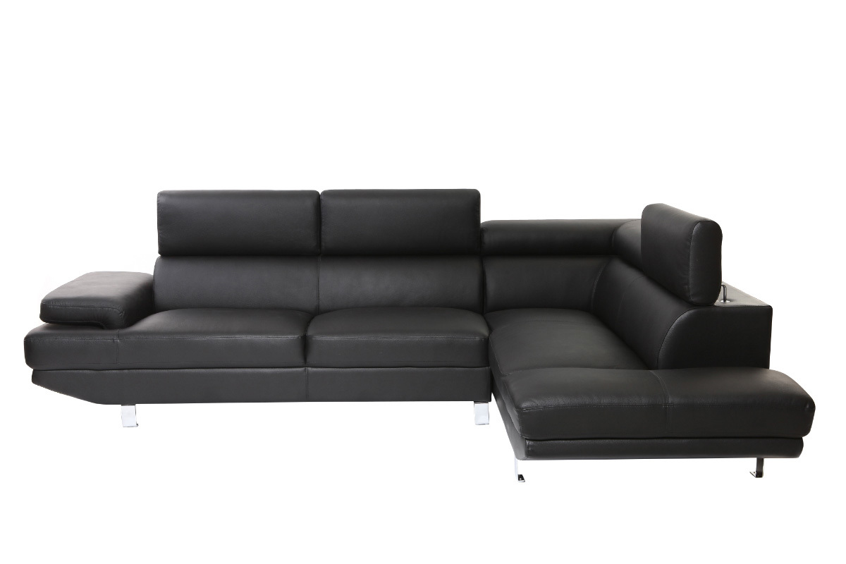 Canap� d'angle en cuir noir avec t�ti�res ajustables JENKINS - cuir de buffle