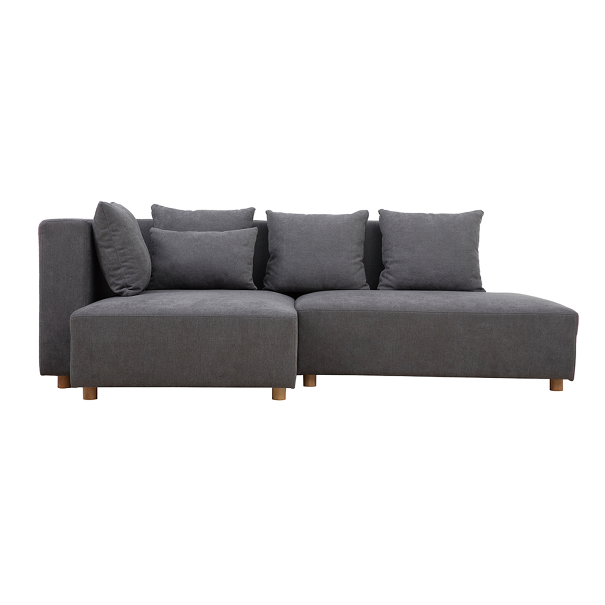 Canapé d'angle gauche 3 places en tissu effet velours gris et bois clair HARLEM vue1