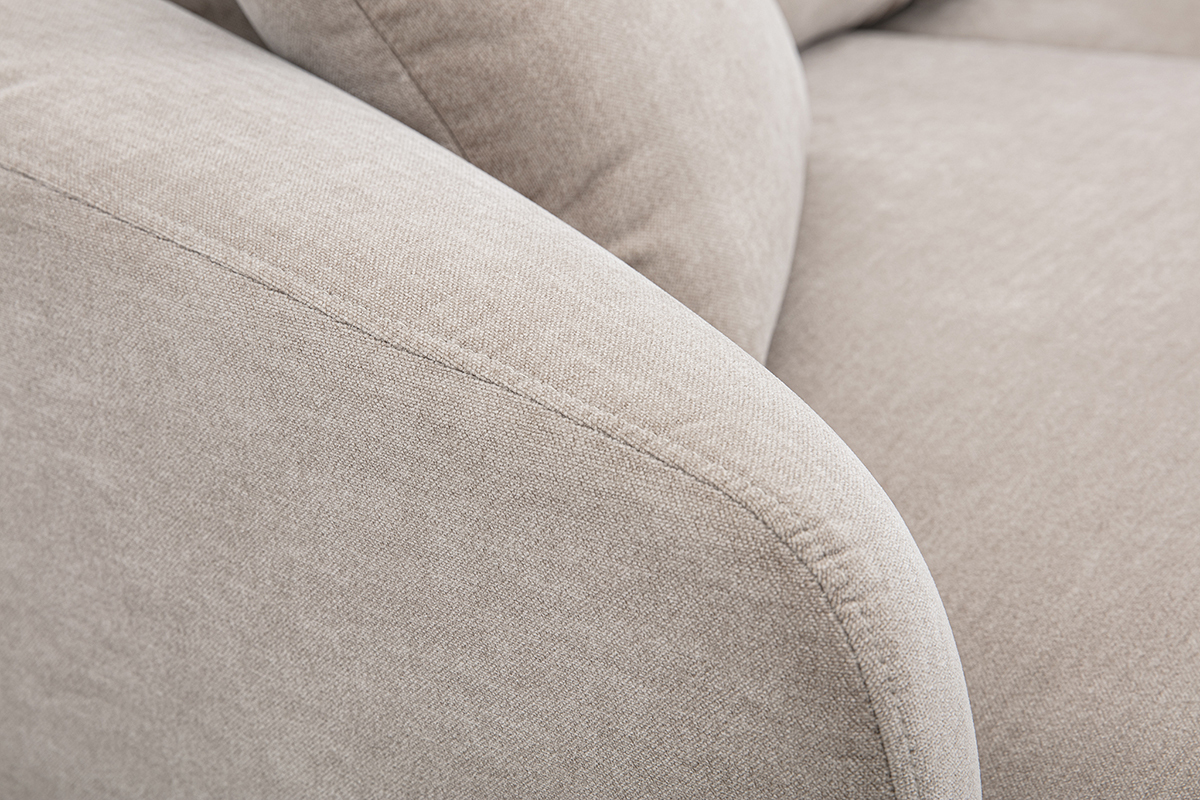 D�tail du canap� d'angle gauche JERRY en tissu effet velours taupe, vue rapproch�e