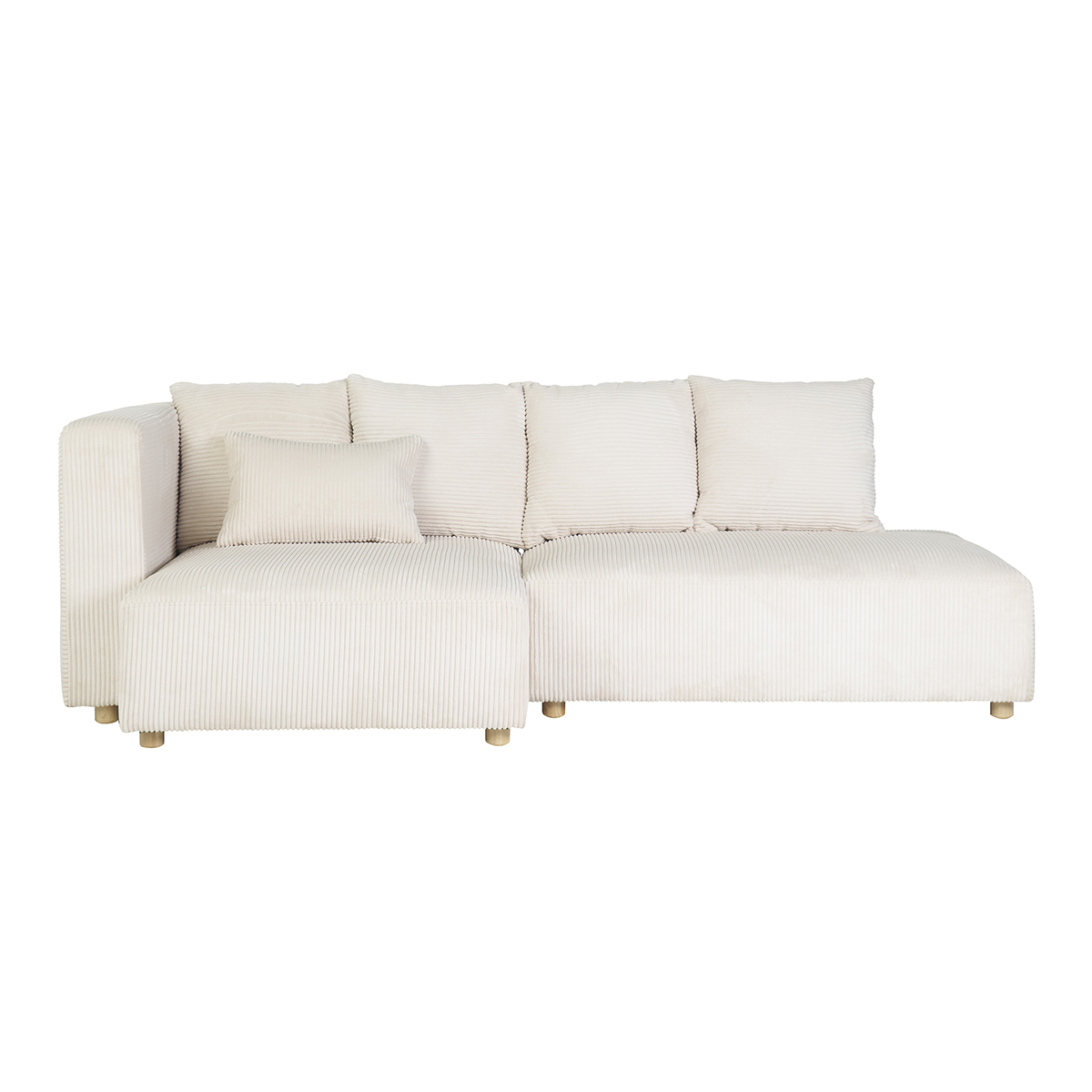 Canapé d'angle gauche 3 places en tissu velours côtelé beige et bois clair HARLEM