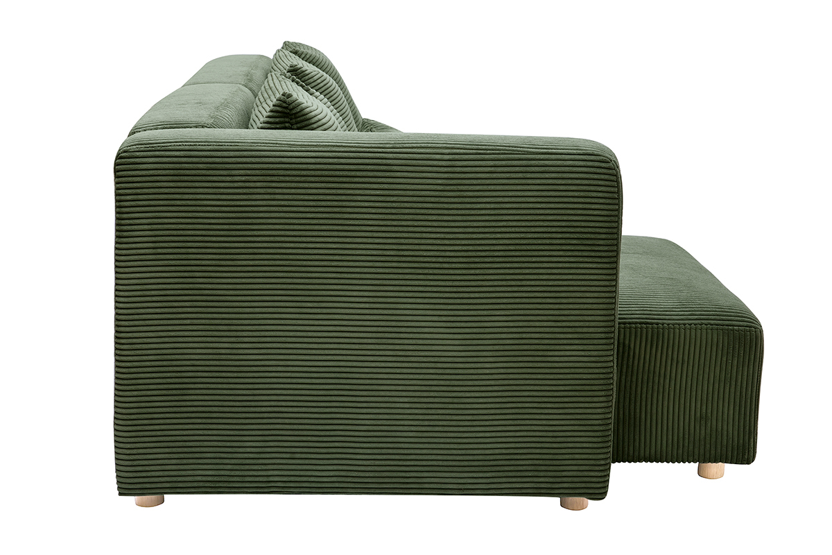 Canap d'angle gauche 3 places en tissu velours ctel vert kaki et bois clair HARLEM