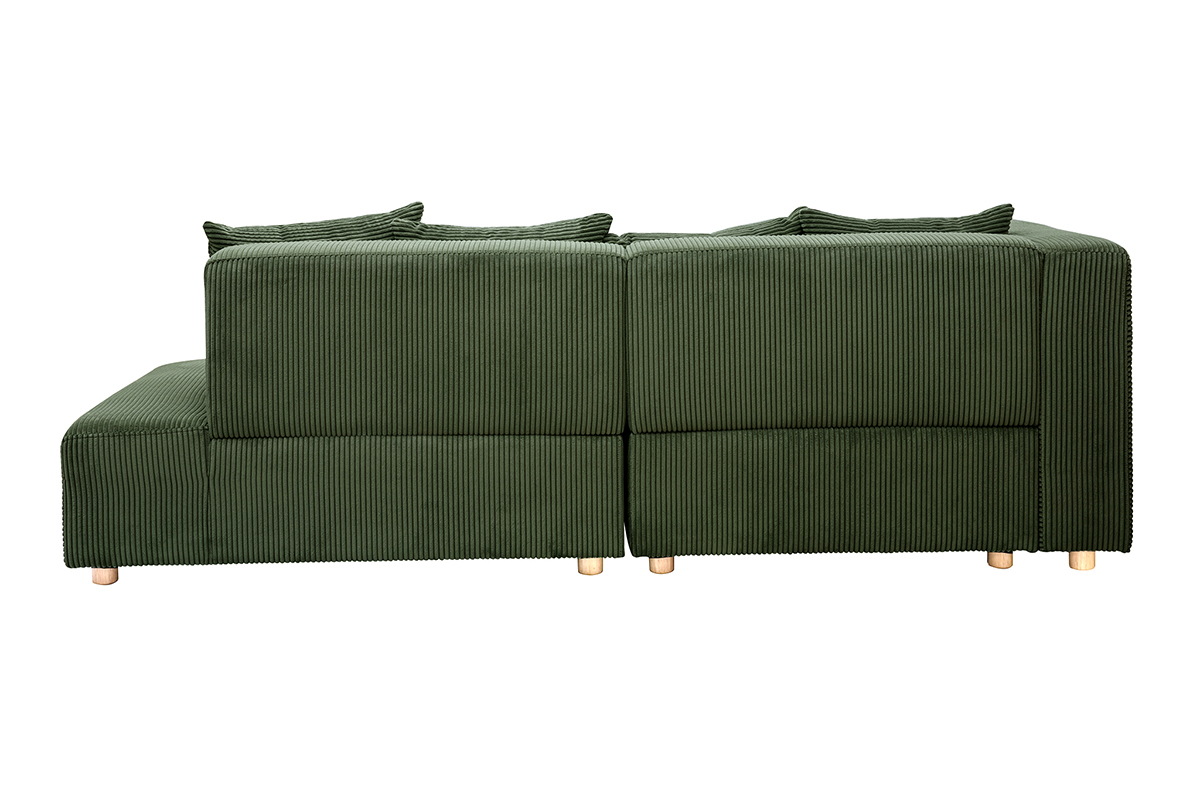 Canap d'angle gauche 3 places en tissu velours ctel vert kaki et bois clair HARLEM