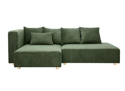 Canapé d'angle gauche 3 places en tissu velours côtelé vert kaki et bois clair HARLEM