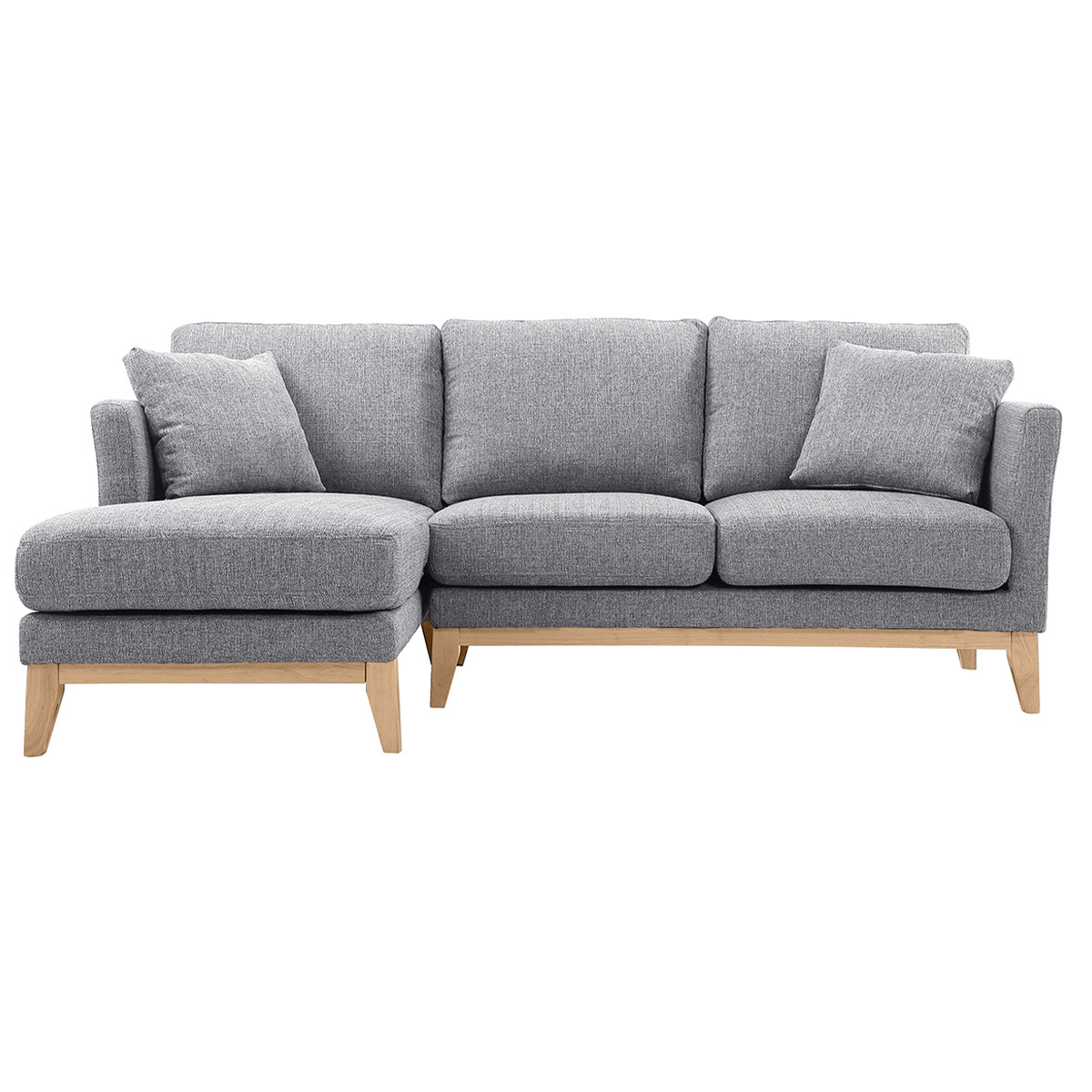 Canapé d'angle gauche déhoussable scandinave 3-4 places en tissu gris clair et bois clair OSLO