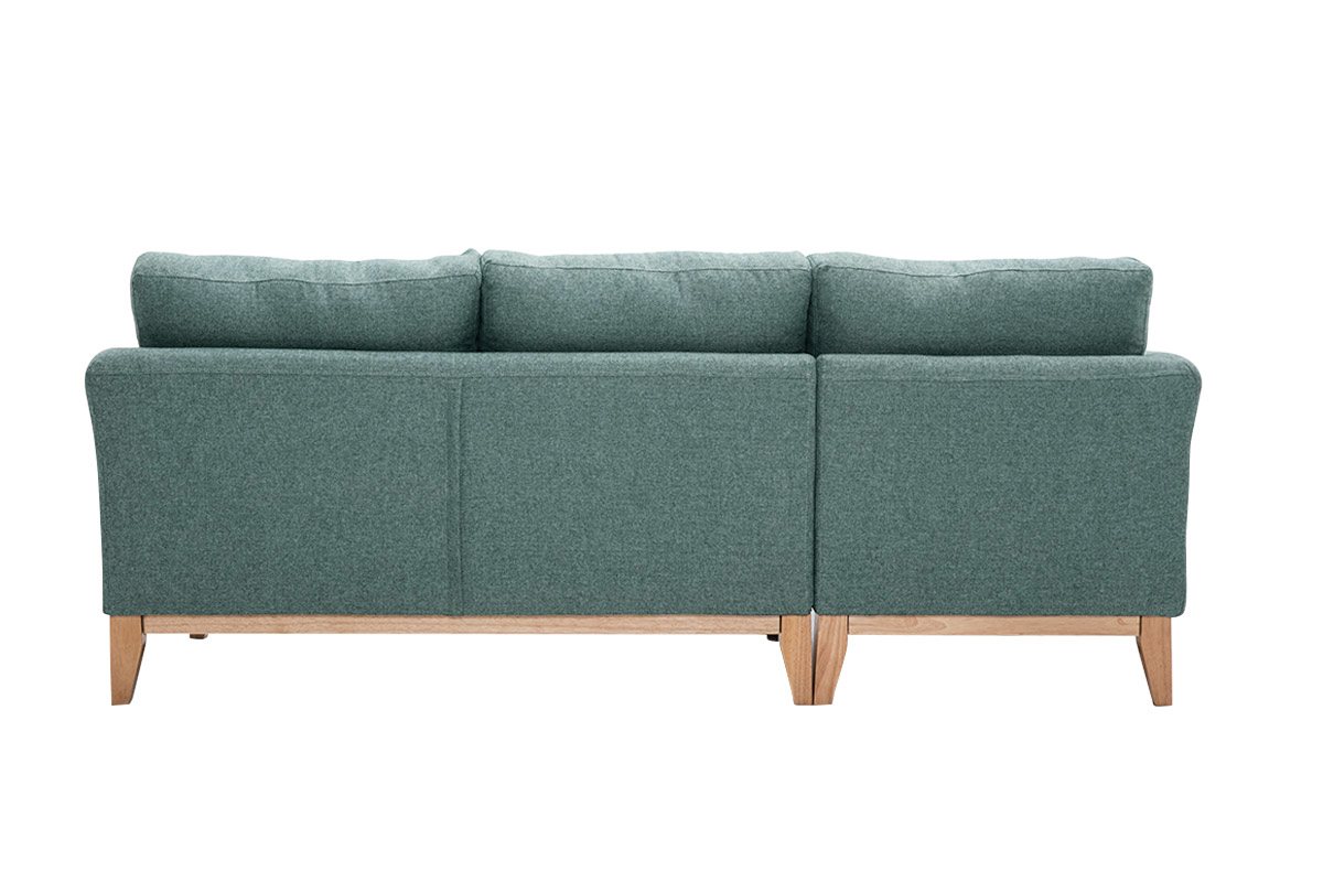 Canap d'angle gauche dhoussable scandinave en tissu vert de gris et bois clair 3-4 places OSLO