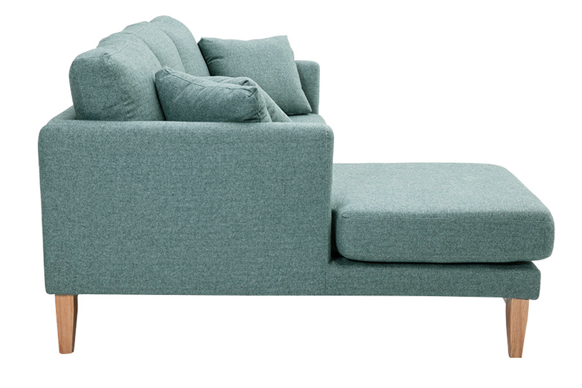 Canap d'angle gauche dhoussable scandinave en tissu vert de gris et bois clair 3-4 places OSLO