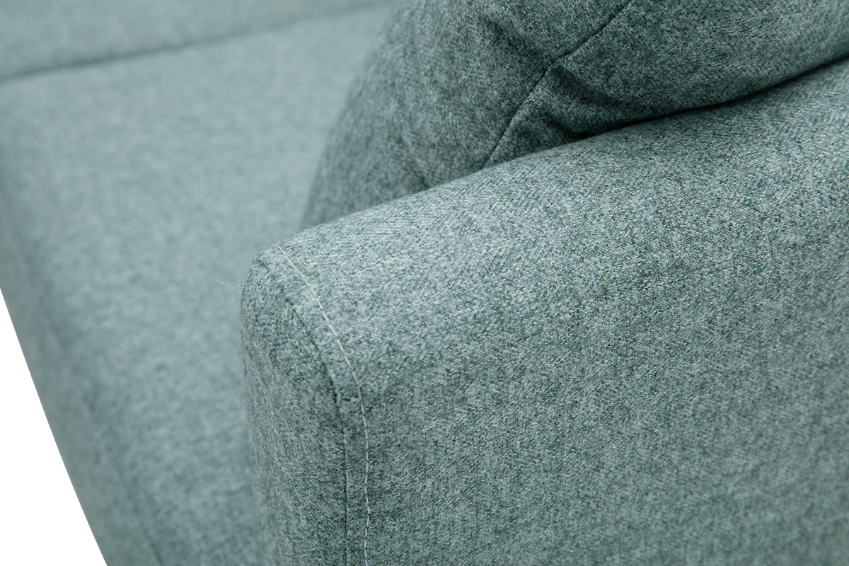 Canap d'angle gauche dhoussable scandinave en tissu vert de gris et bois clair 3-4 places OSLO