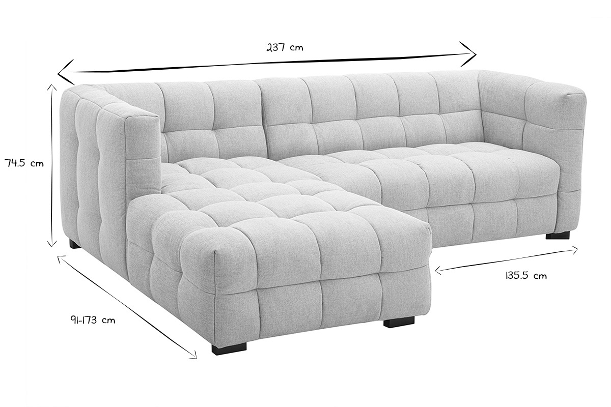 Dimensions du canap d'angle 3 places en tissu velours beige CORTO