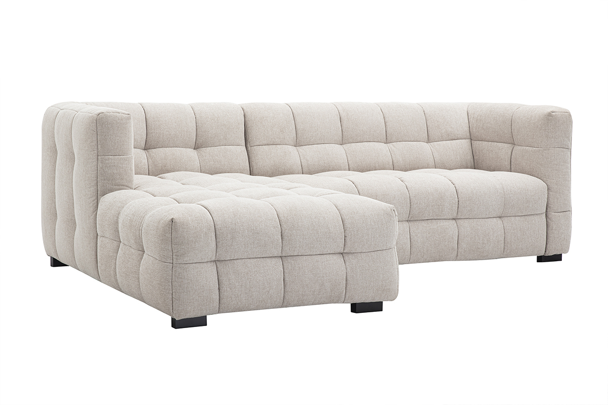 Canap d'angle gauche CORTO 3 places en tissu effet velours beige