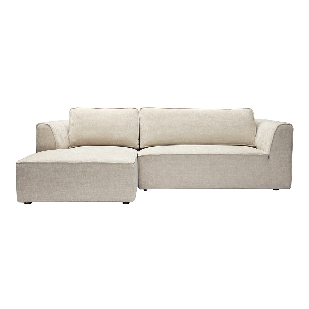 Canapé d'angle gauche design en tissu effet velours texturé beige 3 places GRAMMY