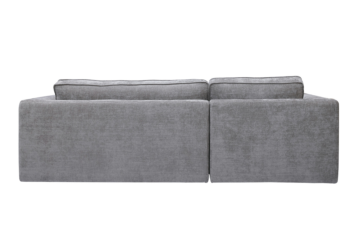 Vue arri�re du canap� d'angle gauche en tissu gris effet velours textur�.