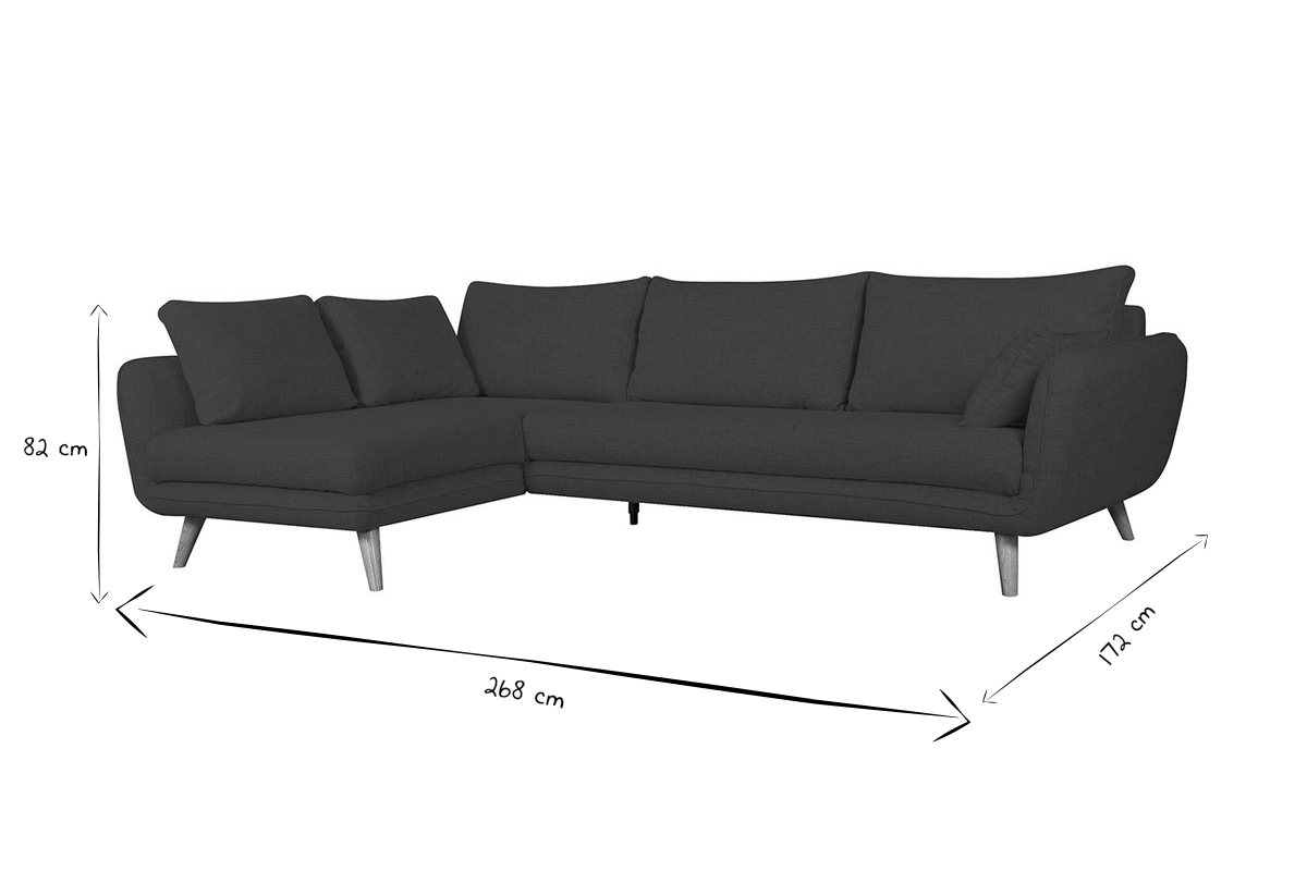 Canap� d'angle gauche scandinave 5 places en tissu bleu paon et bois clair CREEP