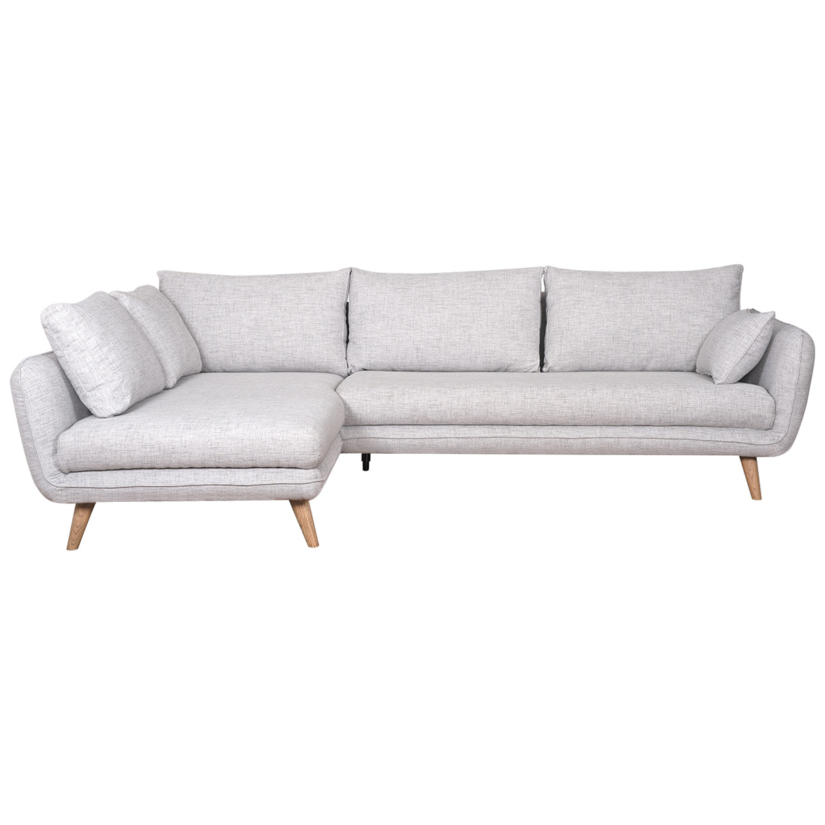 Canapé d'angle gauche scandinave 5 places en tissu gris clair chiné et bois clair CREEP vue1
