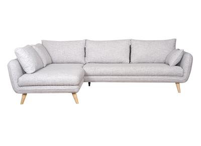 Canapé d'angle gauche scandinave 5 places en tissu gris clair chiné et bois clair CREEP