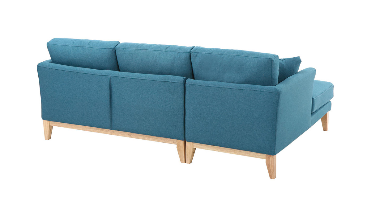 Canapé d'angle gauche scandinave bleu canard déhoussable et bois clair OSLO
