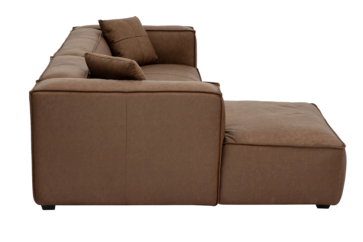 Canap d'angle gauche en cuir marron, vue de ct.