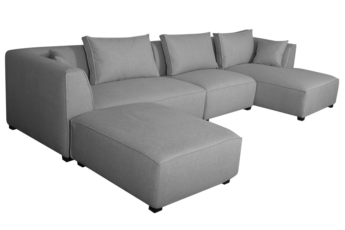 Canap d'angle moderne modulable 4 lments en tissu gris clair PLURIEL