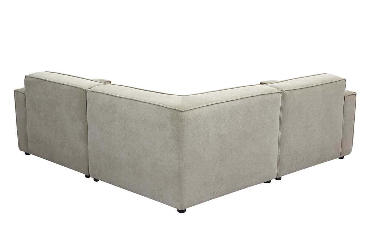 Canap d'angle modulable en tissu beige, vue de dos.