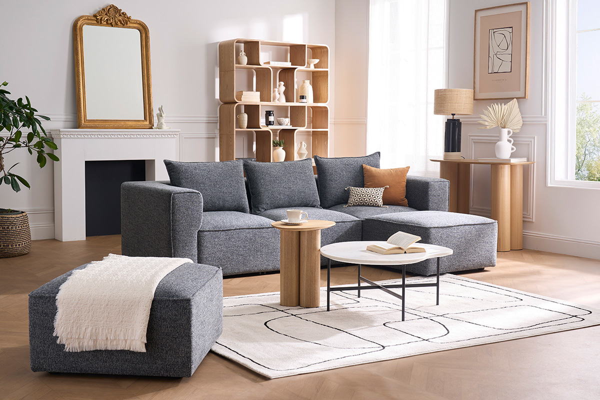 Canap d'angle modulable 4 places en tissu chin gris fonc KERRY