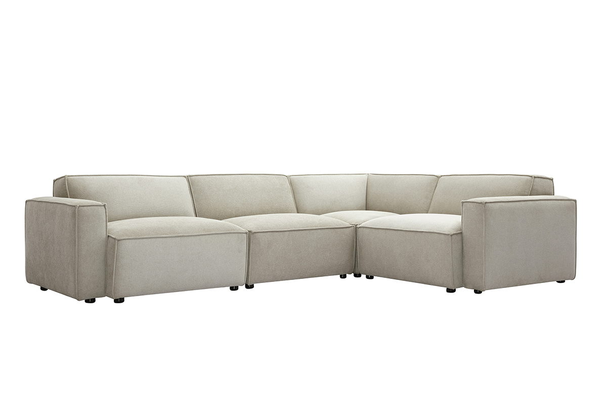 Canap d'angle modulable 5 places en tissu effet velours textur beige