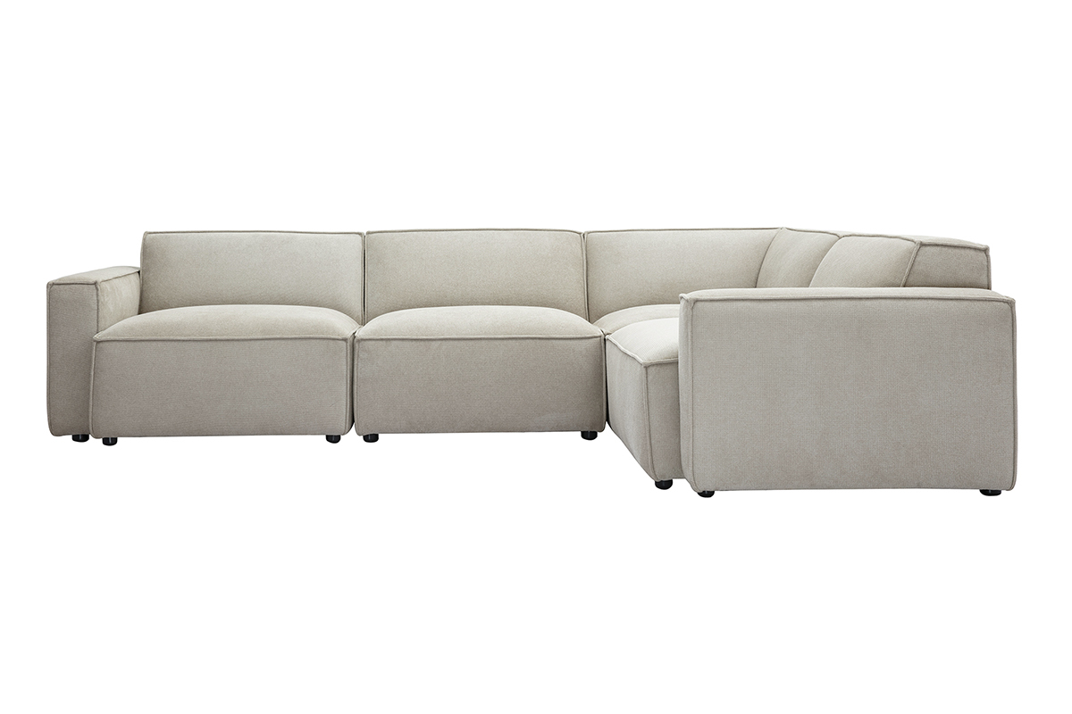 Canap d'angle modulable 5 places en tissu beige effet velours SPLIT