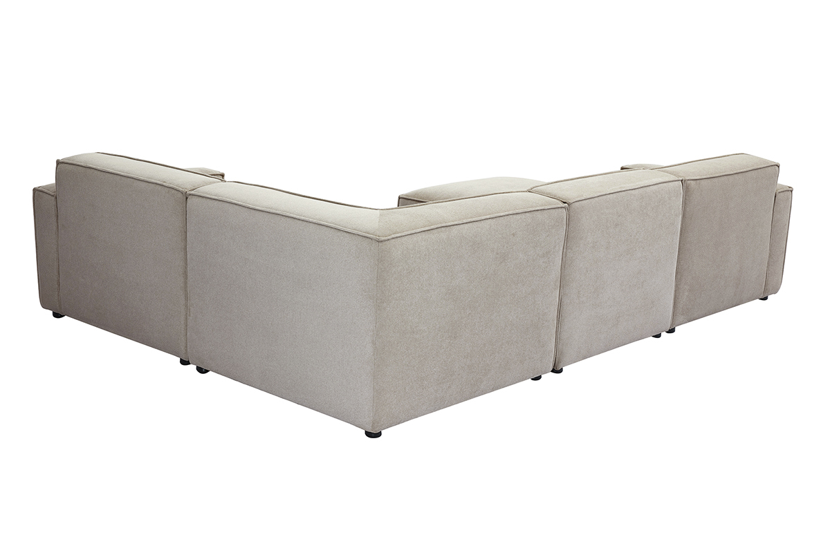 Canap d'angle modulable beige en tissu, vue arrire.