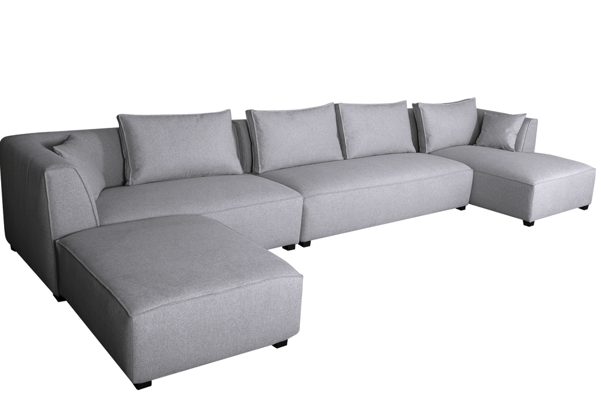 Canap d'angle modulable grand format 4 lments en tissu gris clair PLURIEL