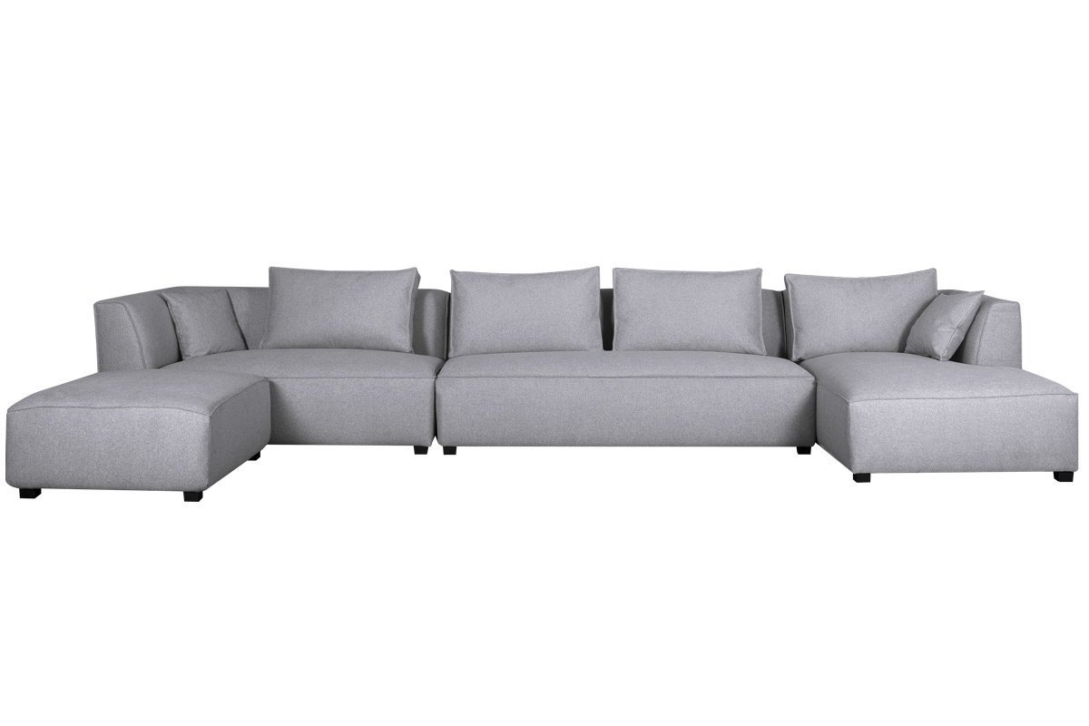 Canap d'angle modulable grand format 4 lments en tissu gris clair PLURIEL