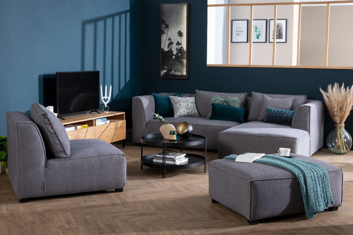 Canap d'angle modulable gris clair 2 lments en tissu gris clair PLURIEL