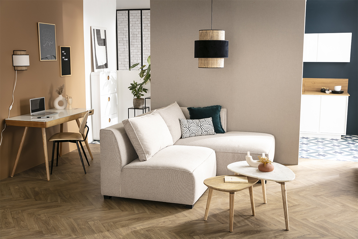 Canap d'angle modulable gris clair 2 lments en tissu gris clair PLURIEL