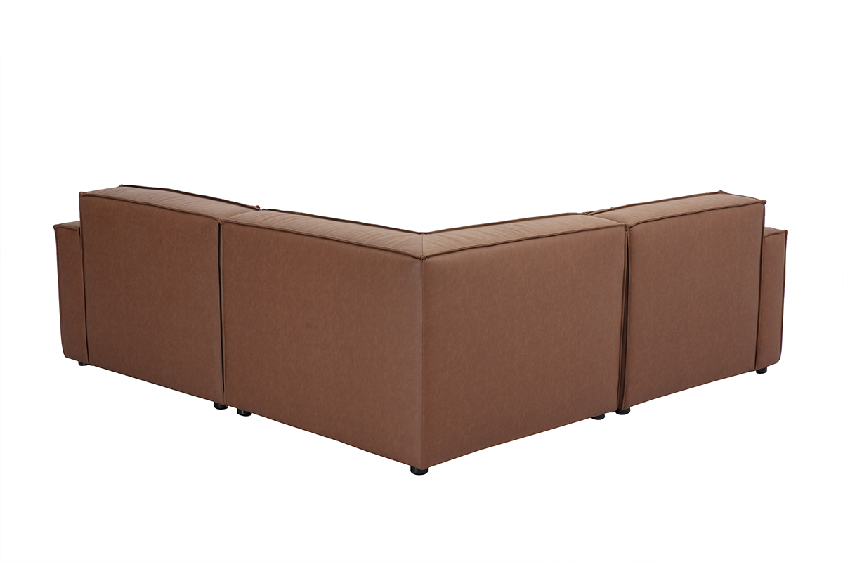 Canap d'angle modulable 3 places en cuir marron SPLIT, vue de dos.