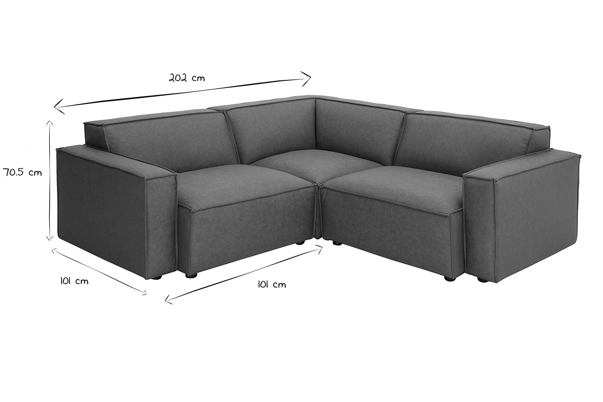 Canap d'angle modulable 3 places en cuir marron avec dimensions L202 x P101-202 x H70,5 cm