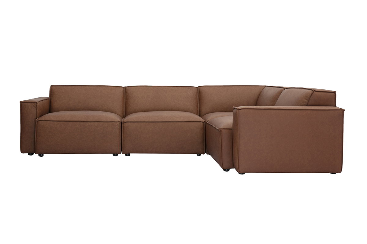 Canap d'angle modulable vintage 5 places en cuir marron SPLIT