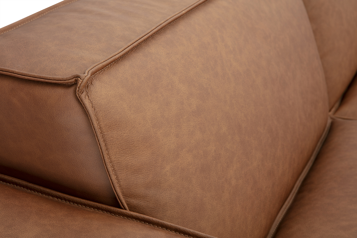 Zoom canap vintage en cuir marron