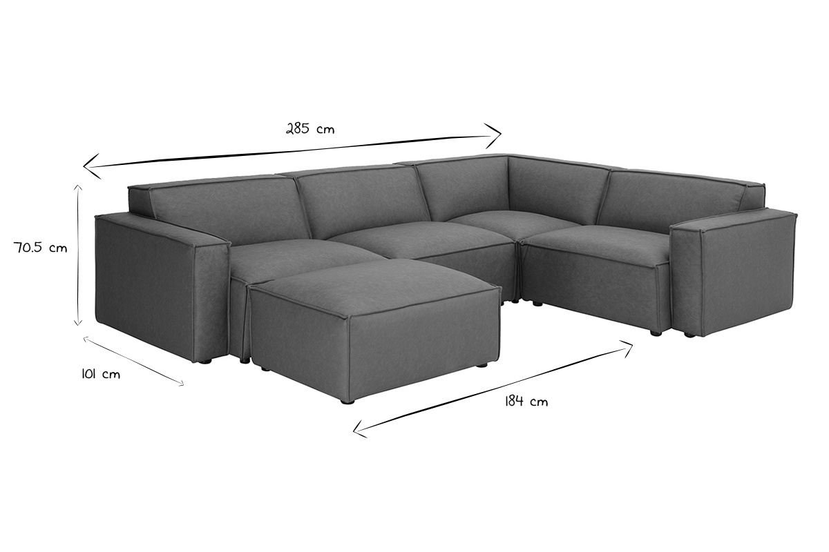 Dimensions du canap d'angle modulable vintage 5 places en cuir SPLIT