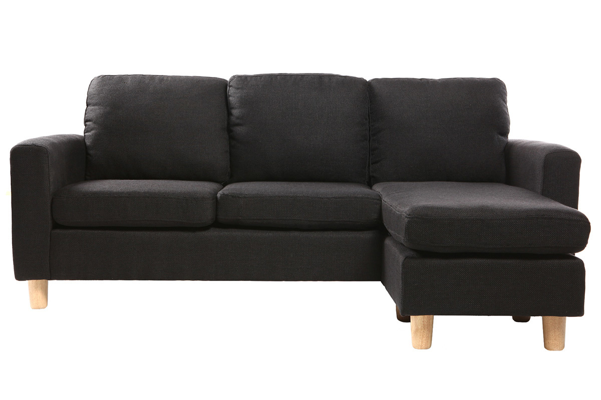 Canap d'angle rversible design noir pieds bois ALAMO