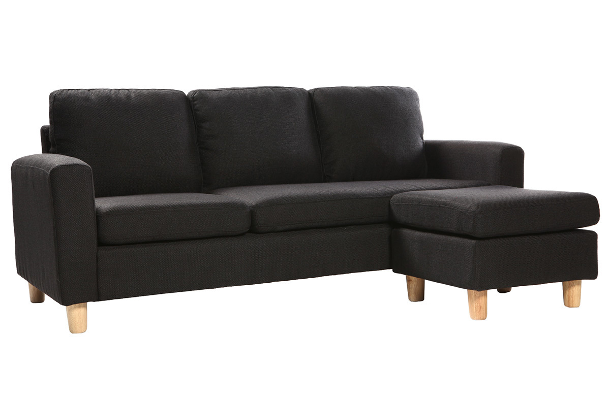 Canap d'angle rversible design noir pieds bois ALAMO