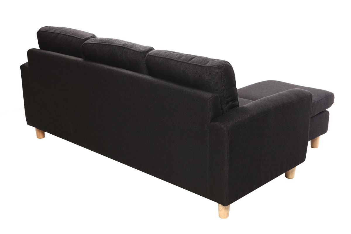 Canap d'angle rversible design noir pieds bois ALAMO